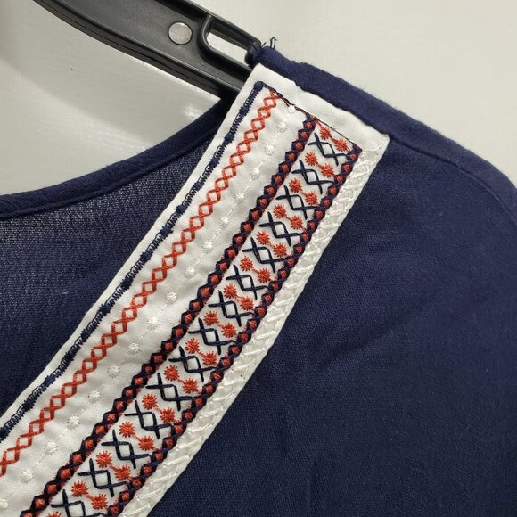 Toomi USA Woman's Navy Blue Embroidered Neck Crinkle Peasant Top Plus Size‎ 3XL - Picture 2 of 5